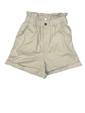 H&M Paperbag Waist Shorts Women's Size 2 Beige High Rise Cuffed Casual Summer